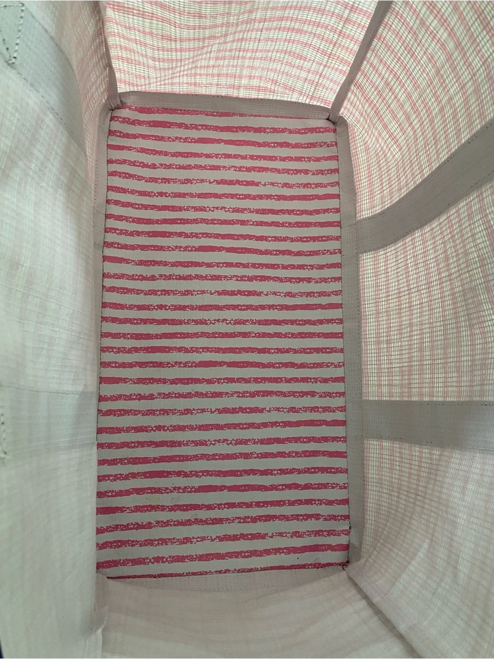 Scout Pink and White Striped waterproof Tote with Navy Handles - Picture 3 of 4